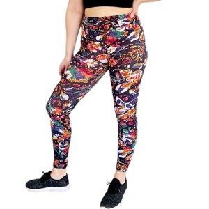 LuLaRoe tween colorful floral rainbow print full length high rise leggings OS